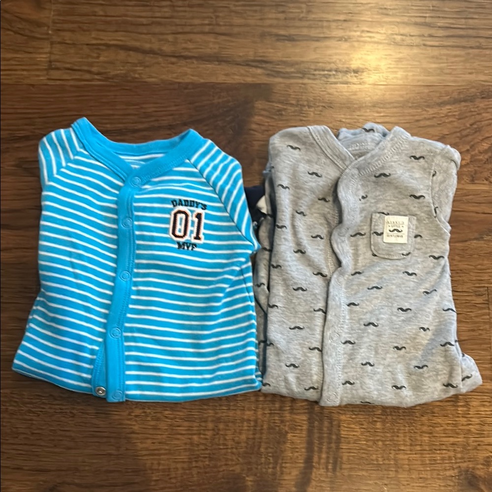 Carter's Blue Striped and Gray Footies Set